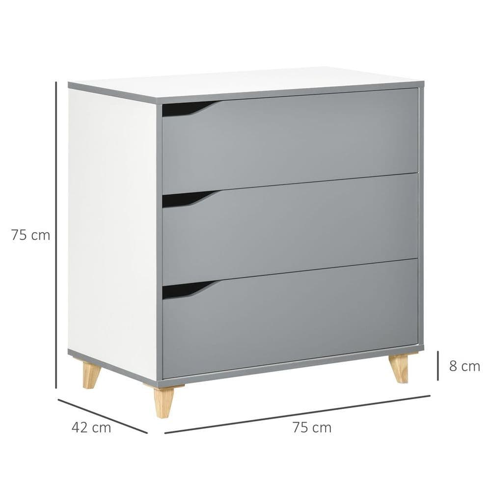 image-Chest of Drawers 3-Drawer Dresser Storage Cabinet with Solid Wood Legs Grey