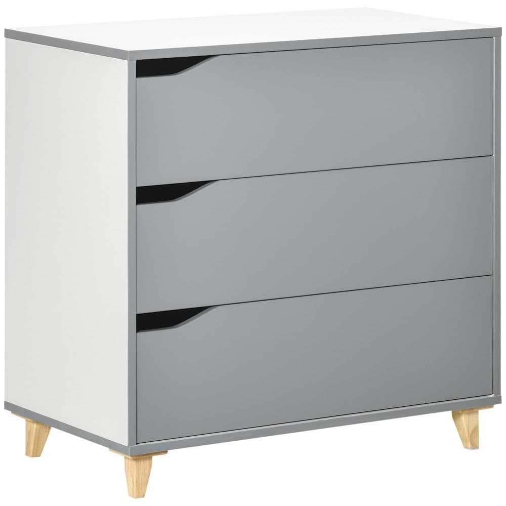 image-Chest of Drawers 3-Drawer Dresser Storage Cabinet with Solid Wood Legs Grey