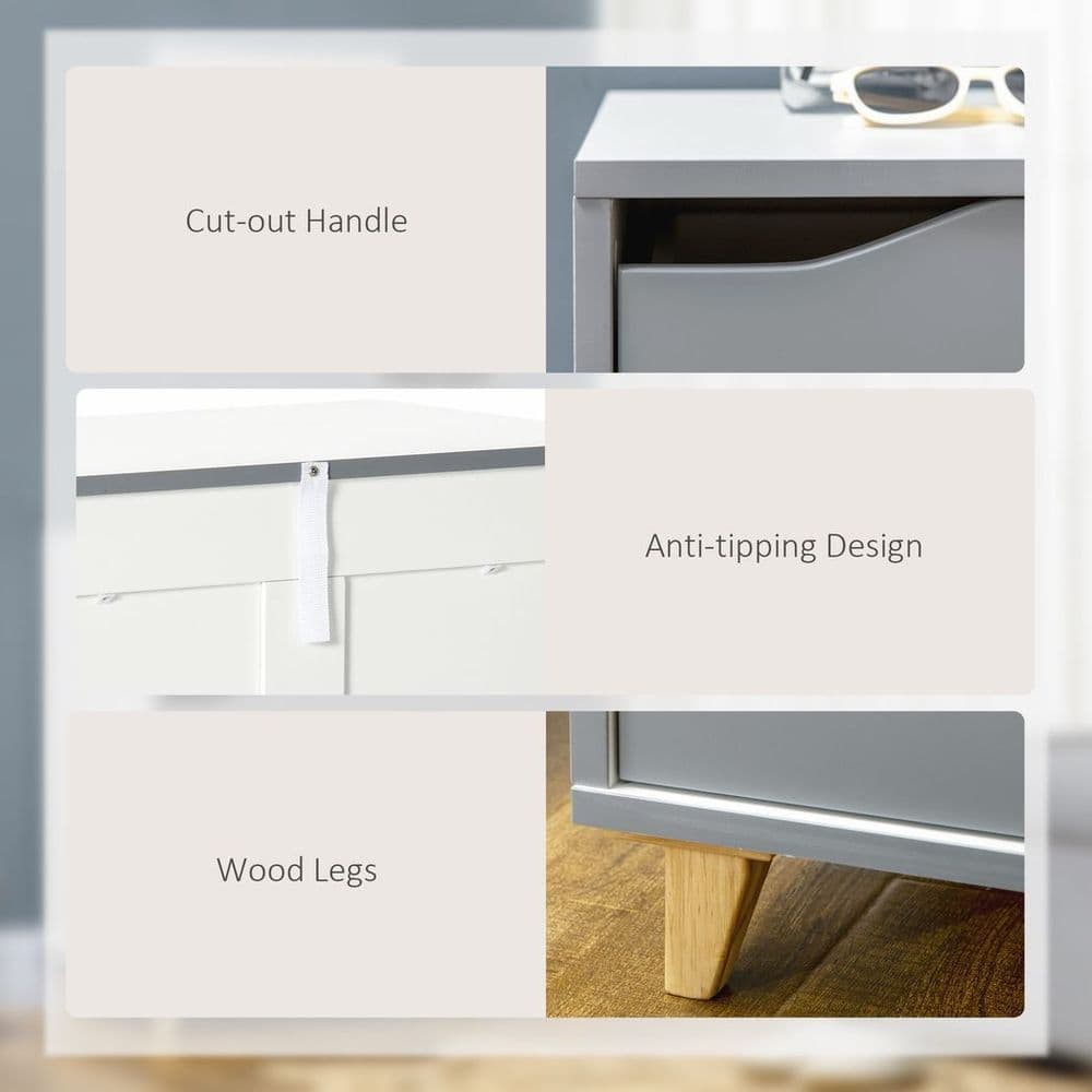 image-Chest of Drawers 3-Drawer Dresser Storage Cabinet with Solid Wood Legs Grey