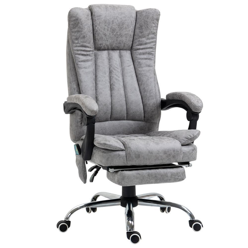 image-6-Point Vibrating Massage Office Chair w/ Microfibre Upholstery Arms Grey