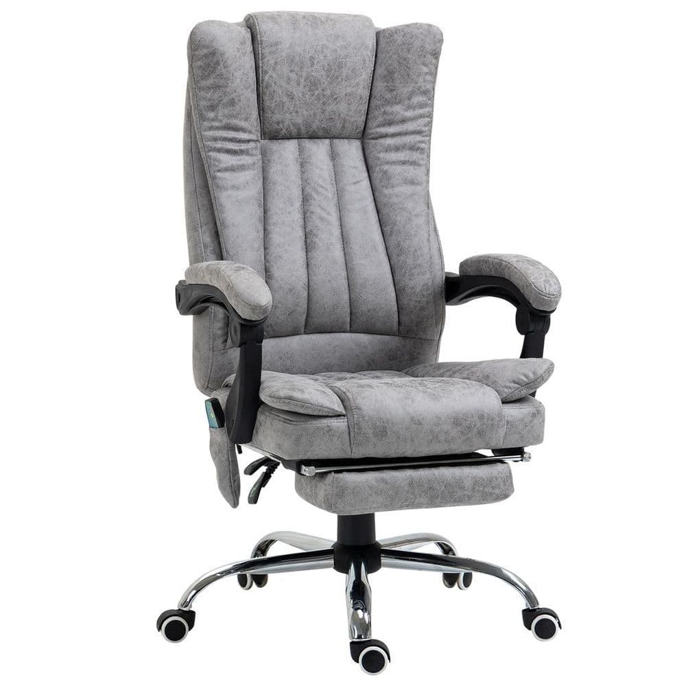 image-6-Point Vibrating Massage Office Chair w/ Microfibre Upholstery Arms Grey