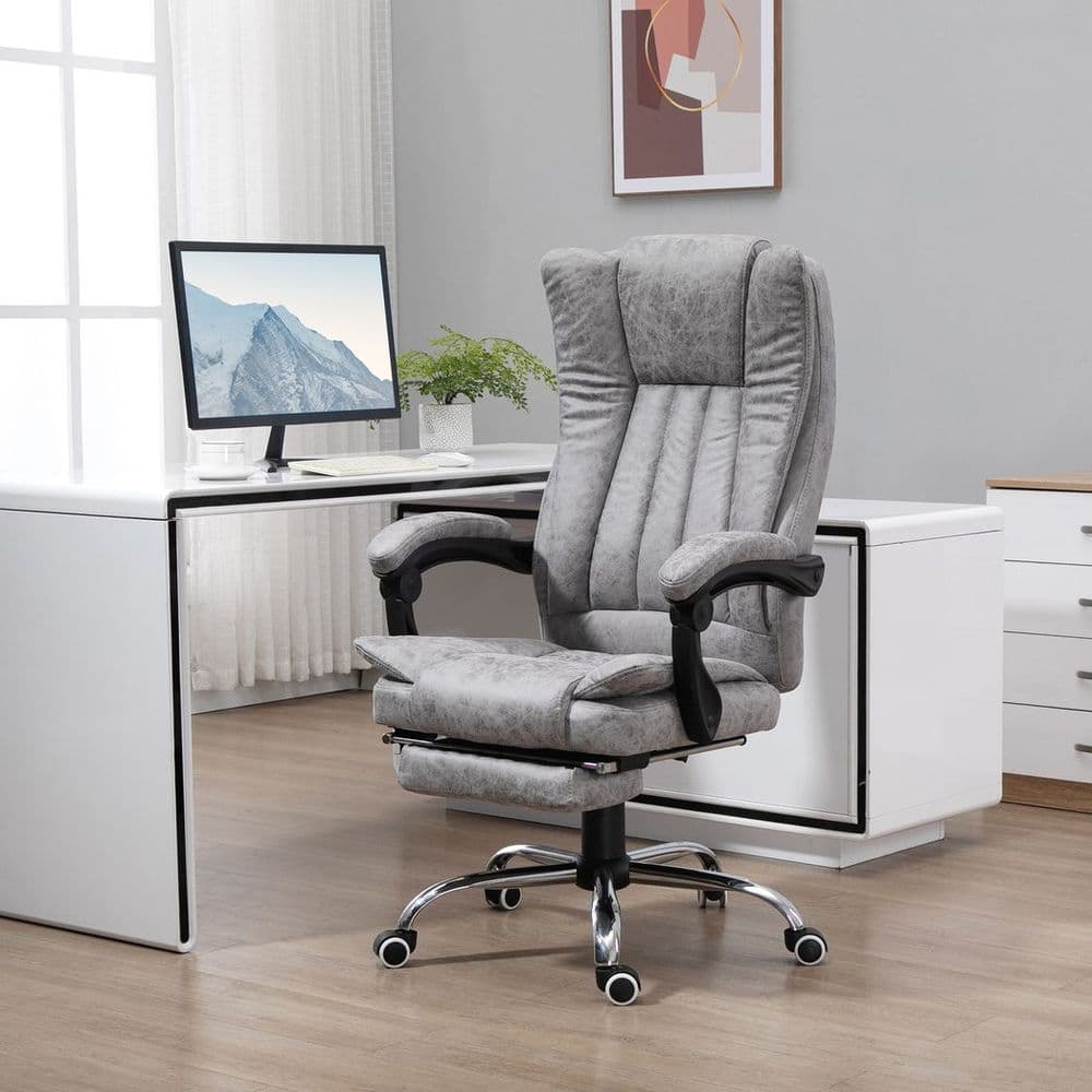 image-6-Point Vibrating Massage Office Chair w/ Microfibre Upholstery Arms Grey
