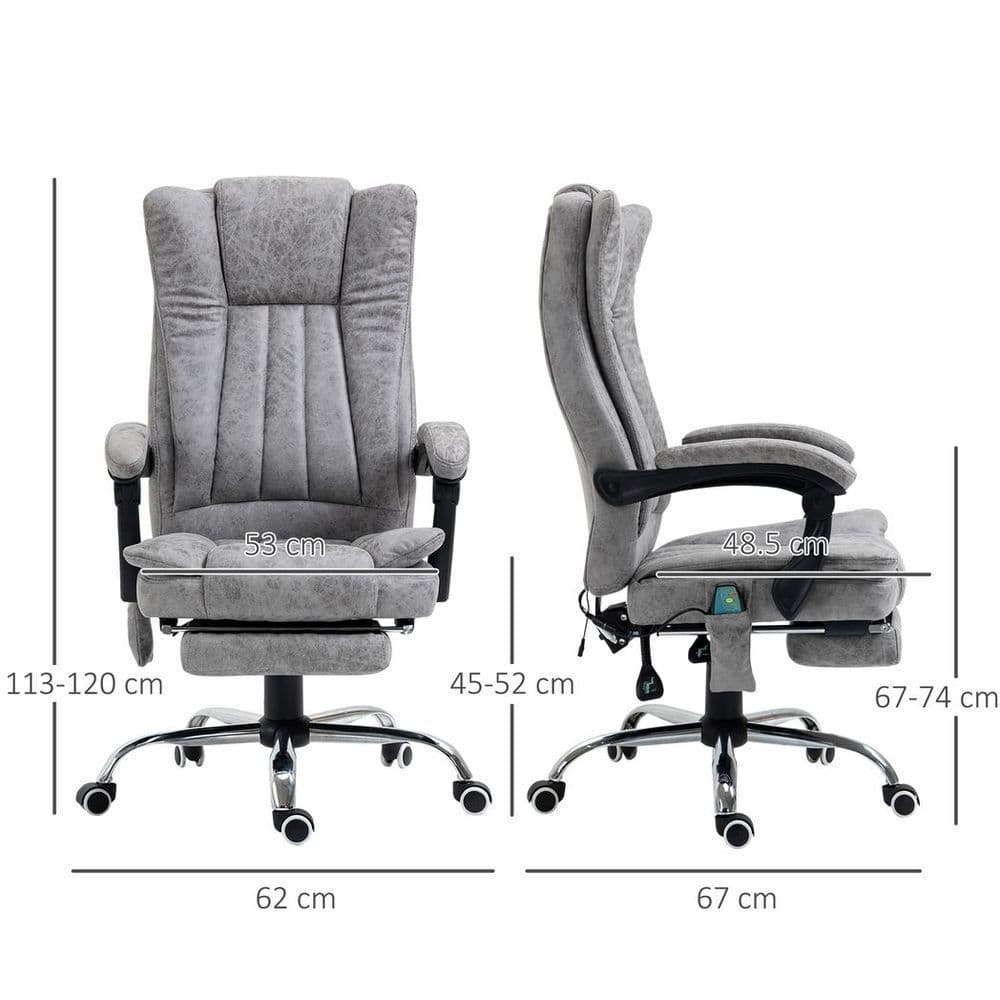 image-6-Point Vibrating Massage Office Chair w/ Microfibre Upholstery Arms Grey