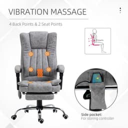 image-6-Point Vibrating Massage Office Chair w/ Microfibre Upholstery Arms Grey