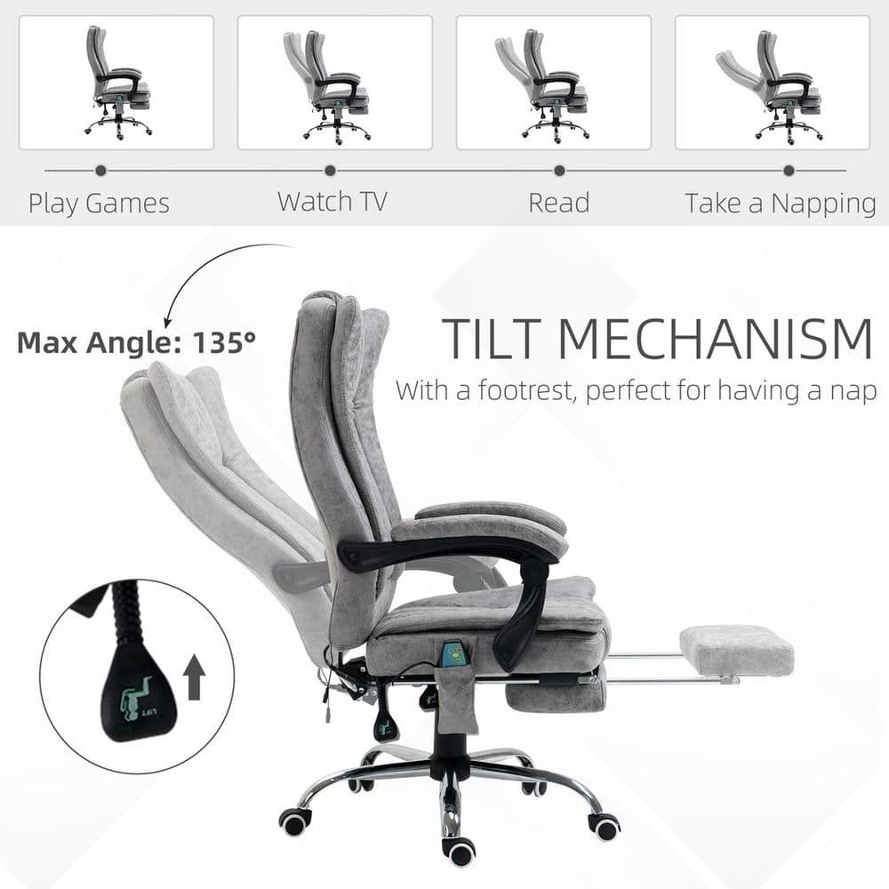 image-6-Point Vibrating Massage Office Chair w/ Microfibre Upholstery Arms Grey