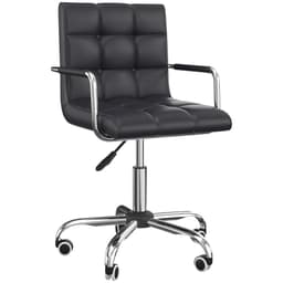 image-Mid Back PU Leather Home Office Chair Swivel Desk Chair with Arm, Wheel, Black