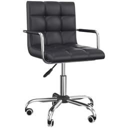 image-Mid Back PU Leather Home Office Chair Swivel Desk Chair with Arm, Wheel, Black