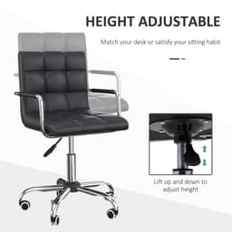 image-Mid Back PU Leather Home Office Chair Swivel Desk Chair with Arm, Wheel, Black
