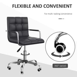 image-Mid Back PU Leather Home Office Chair Swivel Desk Chair with Arm, Wheel, Black