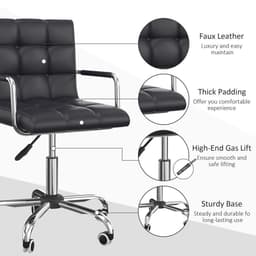 image-Mid Back PU Leather Home Office Chair Swivel Desk Chair with Arm, Wheel, Black
