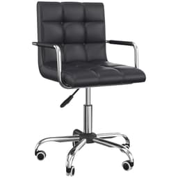 image-Mid Back PU Leather Home Office Chair Swivel Desk Chair with Arm, Wheel, Black