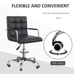 image-Mid Back PU Leather Home Office Chair Swivel Desk Chair with Arm, Wheel, Black