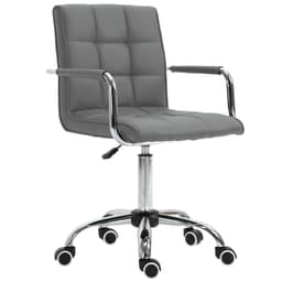 image-Mid Back PU Leather Home Office Chair Swivel Desk Chair with Arm, Wheel, Grey