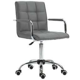 image-Mid Back PU Leather Home Office Chair Swivel Desk Chair with Arm, Wheel, Grey