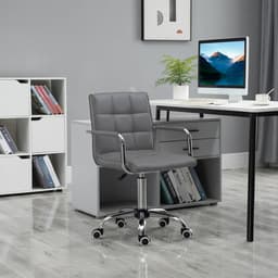 image-Mid Back PU Leather Home Office Chair Swivel Desk Chair with Arm, Wheel, Grey