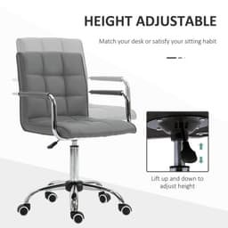 image-Mid Back PU Leather Home Office Chair Swivel Desk Chair with Arm, Wheel, Grey