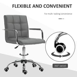 image-Mid Back PU Leather Home Office Chair Swivel Desk Chair with Arm, Wheel, Grey