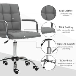 image-Mid Back PU Leather Home Office Chair Swivel Desk Chair with Arm, Wheel, Grey