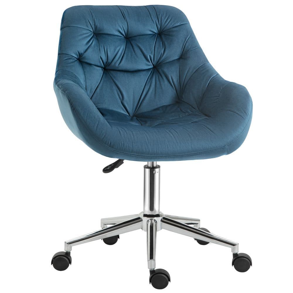 image-Velvet Home Office Chair Comfy Desk Chair w/ Adjustable Height Armrest Blue