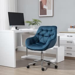 image-Velvet Home Office Chair Comfy Desk Chair w/ Adjustable Height Armrest Blue