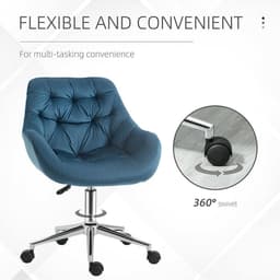 image-Velvet Home Office Chair Comfy Desk Chair w/ Adjustable Height Armrest Blue