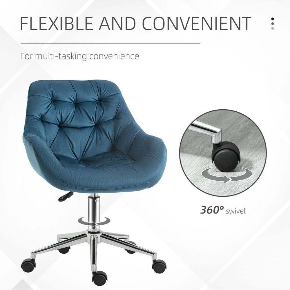 image-Velvet Home Office Chair Comfy Desk Chair w/ Adjustable Height Armrest Blue