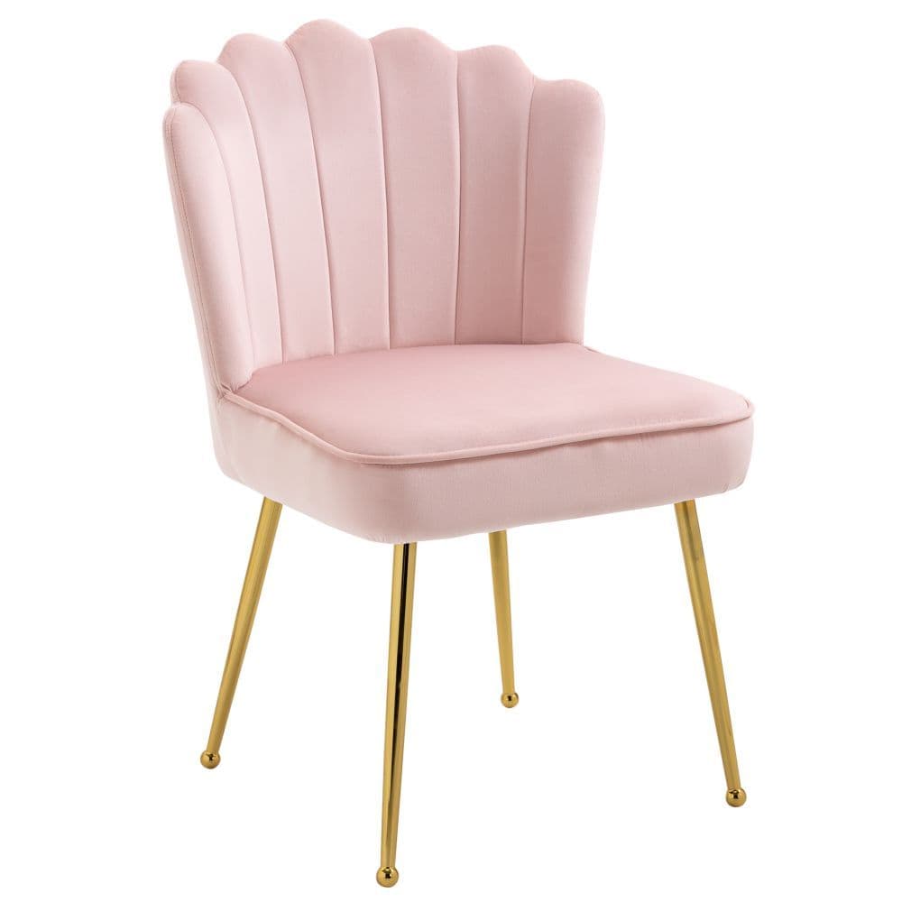 image-Velvet-Feel Shell Luxe Accent Chair Home Bedroom Lounge with Metal Legs Pink