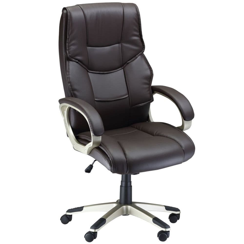 image-Executive Computer Office Desk Chair High Back Faux Leather Swivel Chair Brown