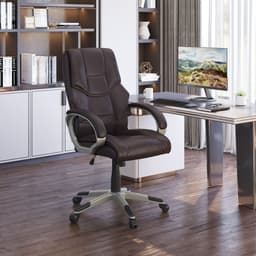 image-Executive Computer Office Desk Chair High Back Faux Leather Swivel Chair Brown