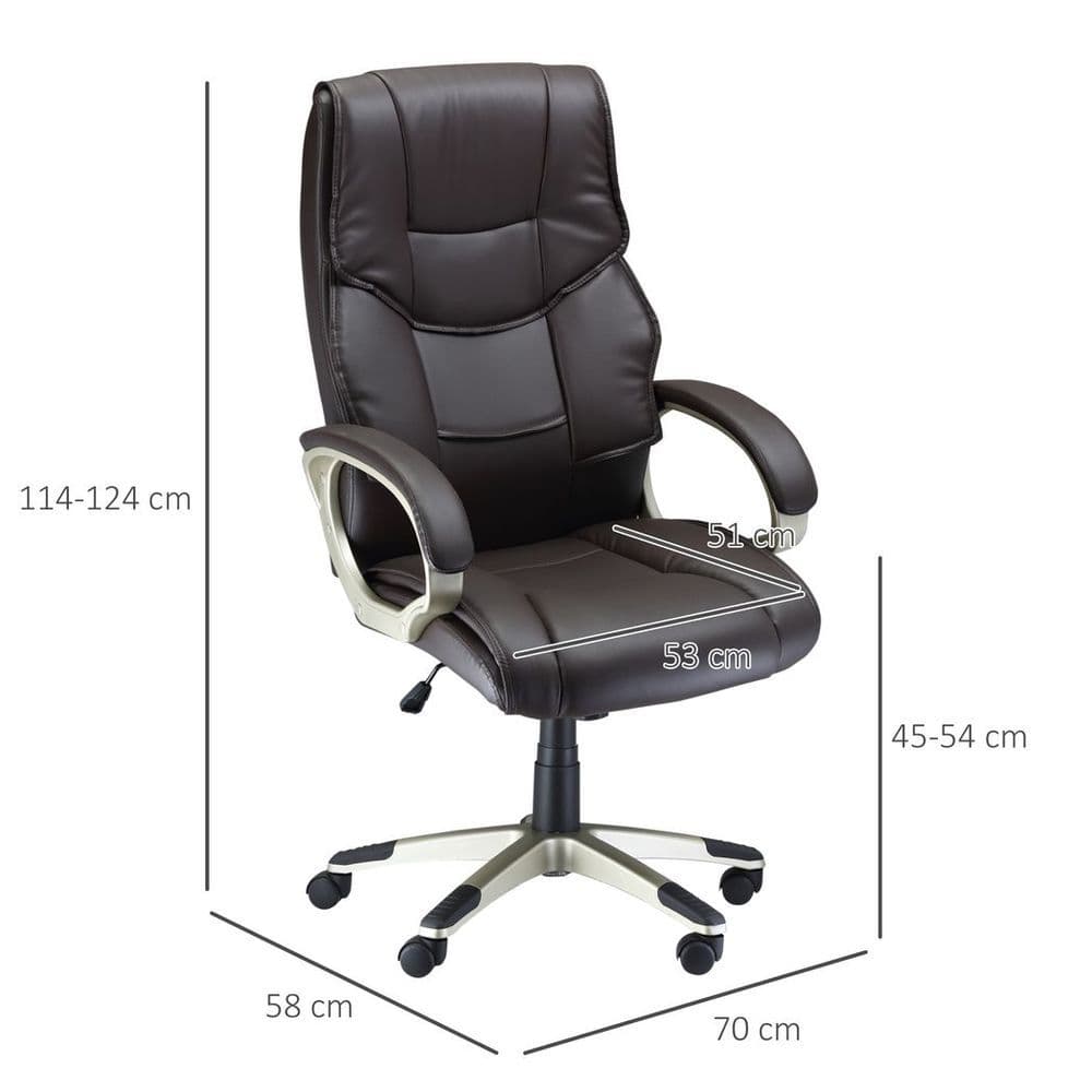 image-Executive Computer Office Desk Chair High Back Faux Leather Swivel Chair Brown