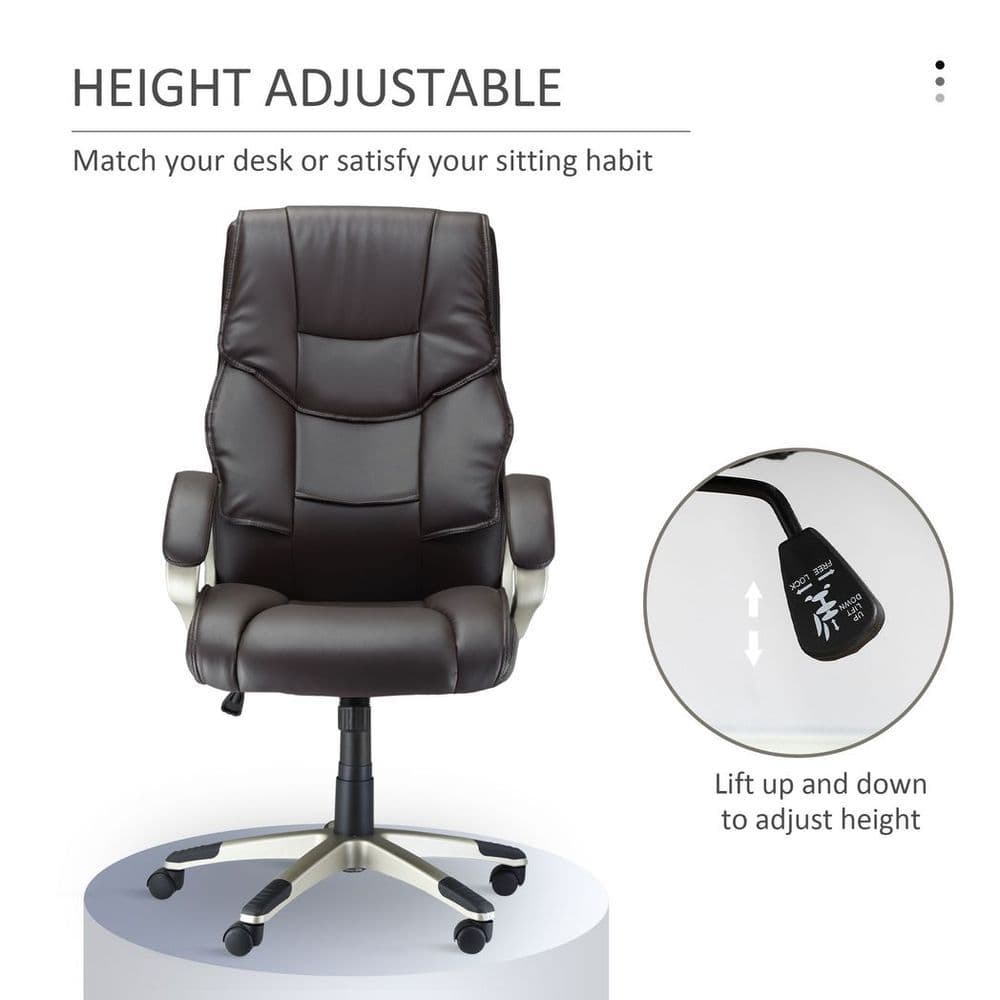 image-Executive Computer Office Desk Chair High Back Faux Leather Swivel Chair Brown