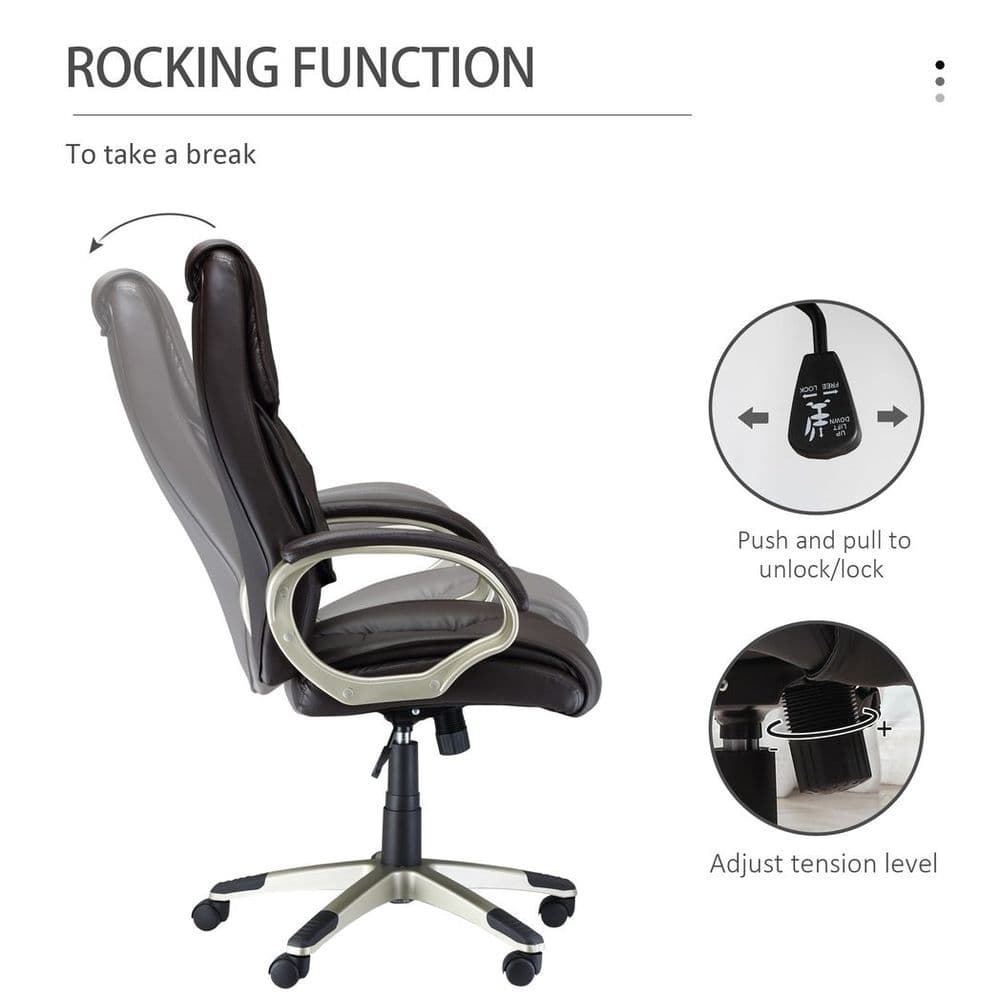 image-Executive Computer Office Desk Chair High Back Faux Leather Swivel Chair Brown