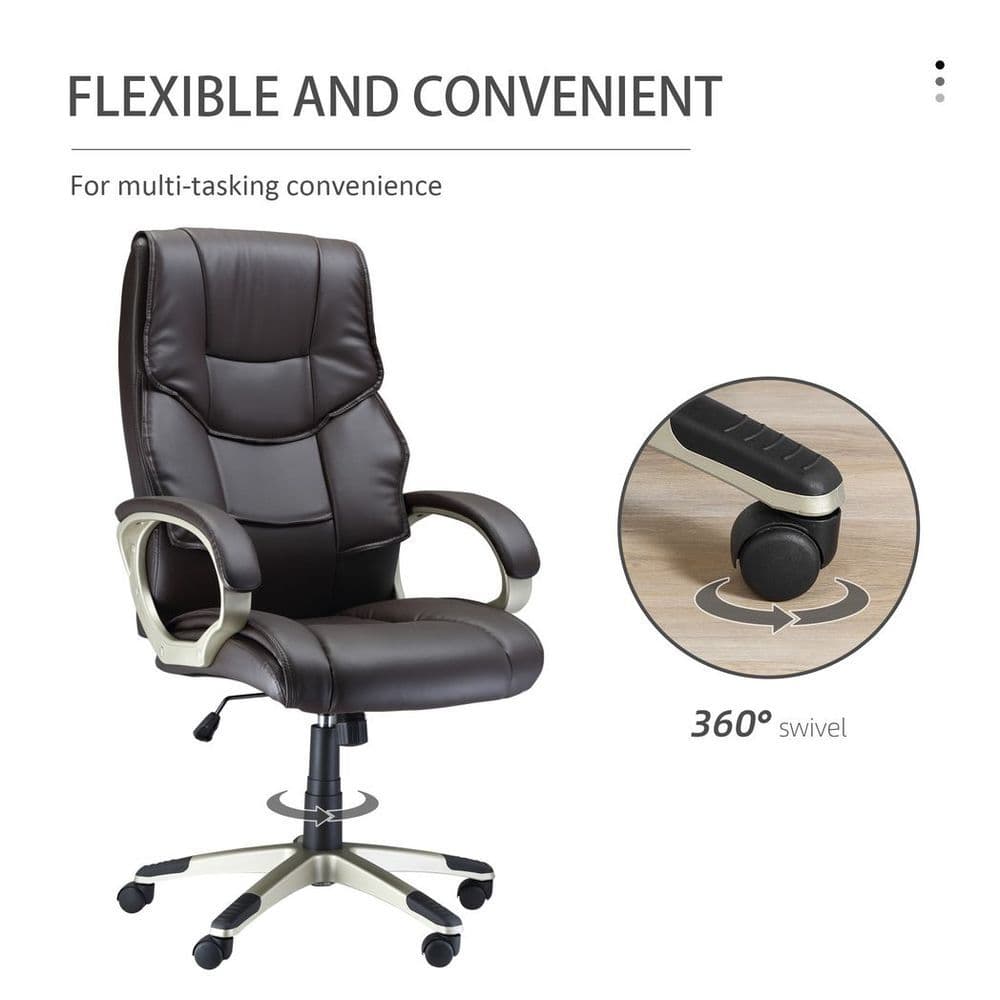 image-Executive Computer Office Desk Chair High Back Faux Leather Swivel Chair Brown