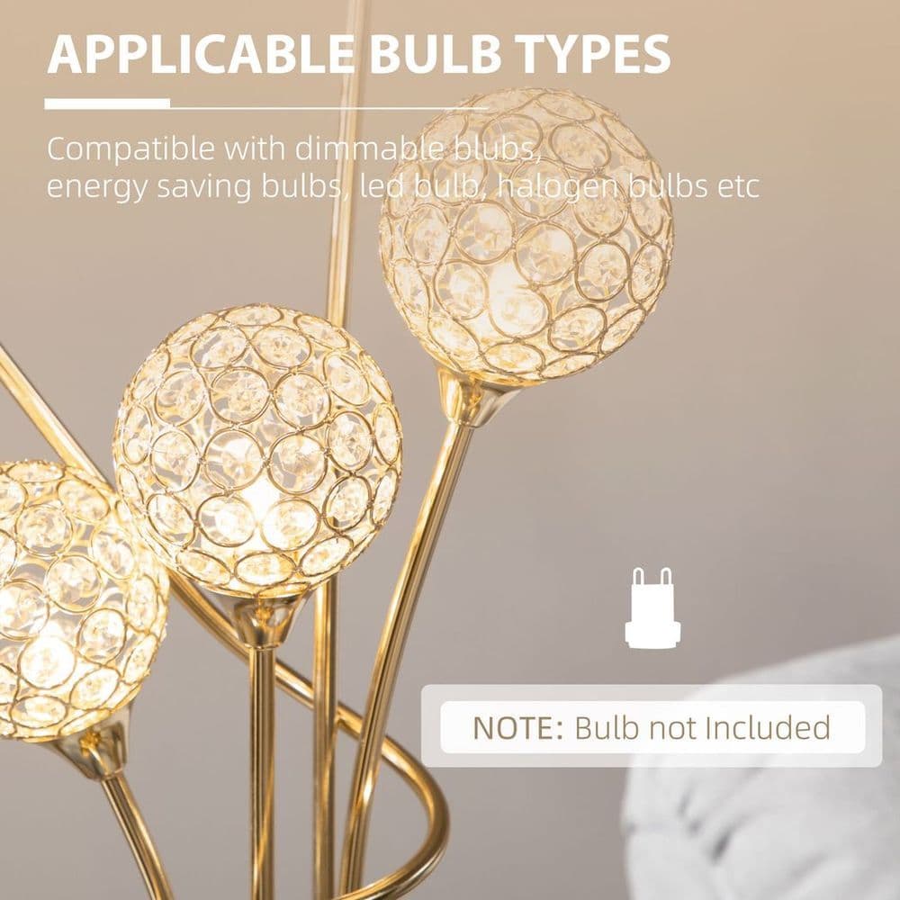 image-K9 Crystal Floor Lamp for Living Room, 5 Light Upright Standing Lamp, Gold