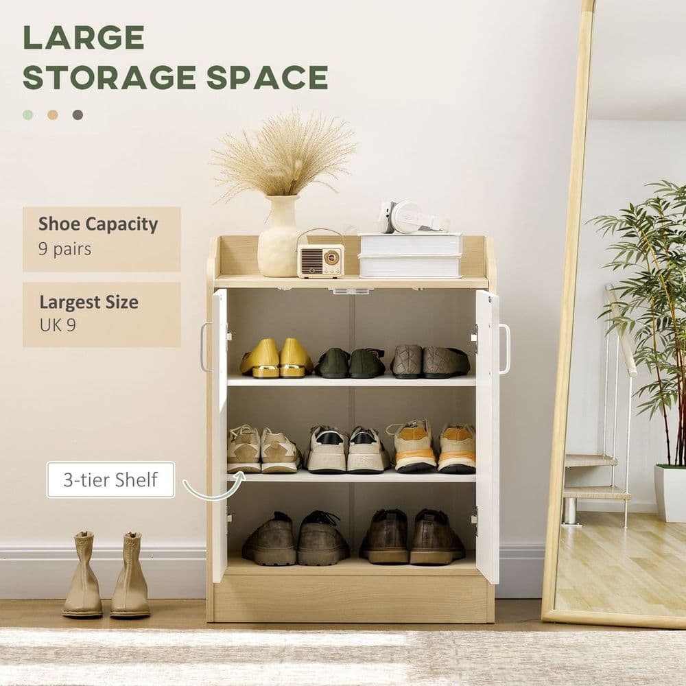 image-Shoe Cabinet 2 Door Shoe Storage Cabinet with 3 Shelves for 9 pairs of shoes