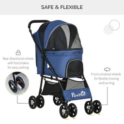 image-PawHut Foldable Dog Stroller w/ Large Carriage, Universal Wheels, Brakes - Blue