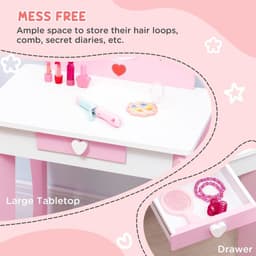 image-ZONEKIZ Kids Vanity Set w/ Mirror, Drawer, Cute Patterns, for Girls - Pink