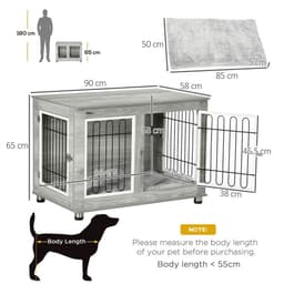 image-PawHut Dog Crate Furniture, Dog Crate End Table w/ Soft Cushion, Double Door