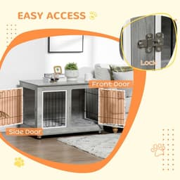 image-PawHut Dog Crate Furniture, Dog Crate End Table w/ Soft Cushion, Double Door