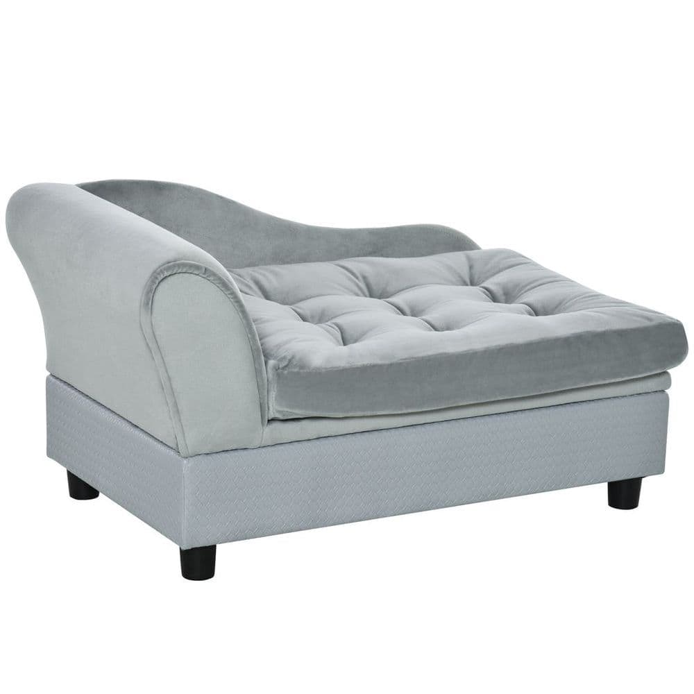 image-PawHut Pet Sofa Dog Chair Cat Couch w/ Storage, Cushion - Light Blue