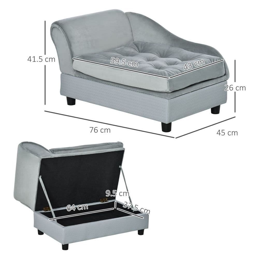 image-PawHut Pet Sofa Dog Chair Cat Couch w/ Storage, Cushion - Light Blue