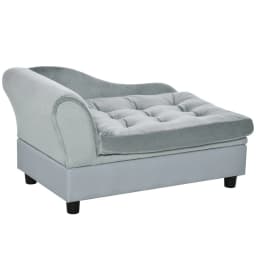 image-PawHut Pet Sofa Dog Chair Cat Couch w/ Storage, Cushion - Light Blue