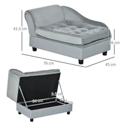 image-PawHut Pet Sofa Dog Chair Cat Couch w/ Storage, Cushion - Light Blue