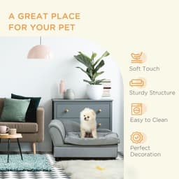 image-PawHut Pet Sofa Dog Chair Cat Couch w/ Storage, Cushion - Light Blue
