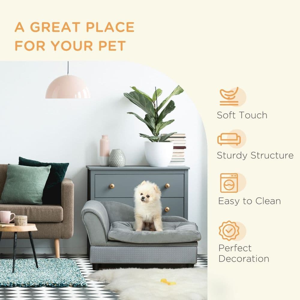 image-PawHut Pet Sofa Dog Chair Cat Couch w/ Storage, Cushion - Light Blue