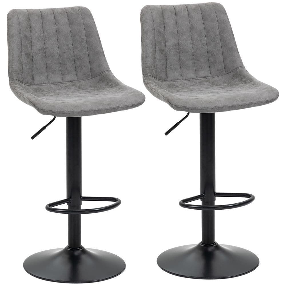 image-Set Of 2 Microfibre Retro Tub Bar Stools w/ Metal Frame Footrest Home Seat Grey