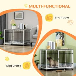 image-PawHut Dog Crate Furniture End Table w/ Soft Washable Cushion, Lockable Door