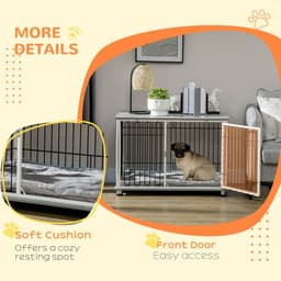 image-PawHut Dog Crate Furniture End Table w/ Soft Washable Cushion, Lockable Door