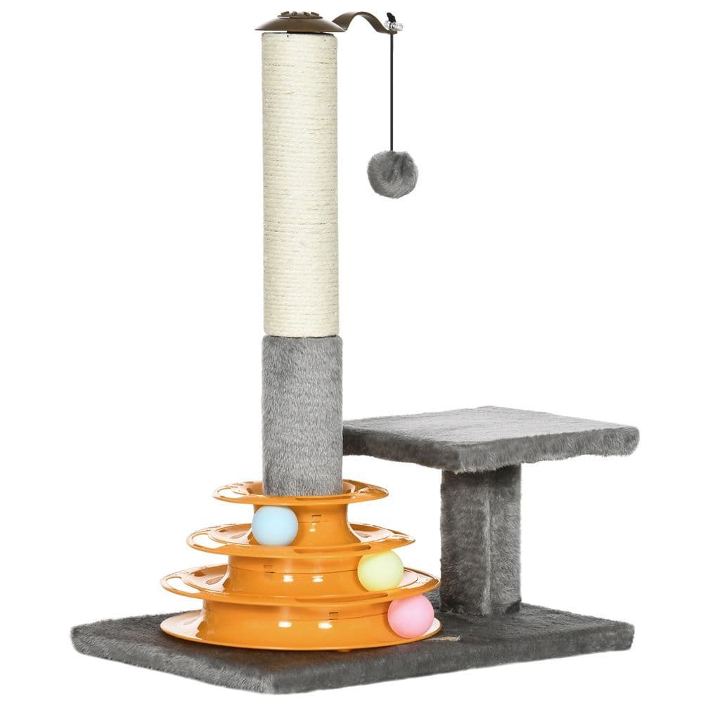image-PawHut 56cm Cat Tree for Indoor Cats, Scratching Post w/ Cat Toys - Grey