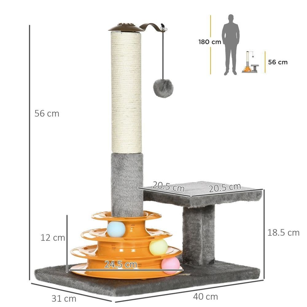 image-PawHut 56cm Cat Tree for Indoor Cats, Scratching Post w/ Cat Toys - Grey
